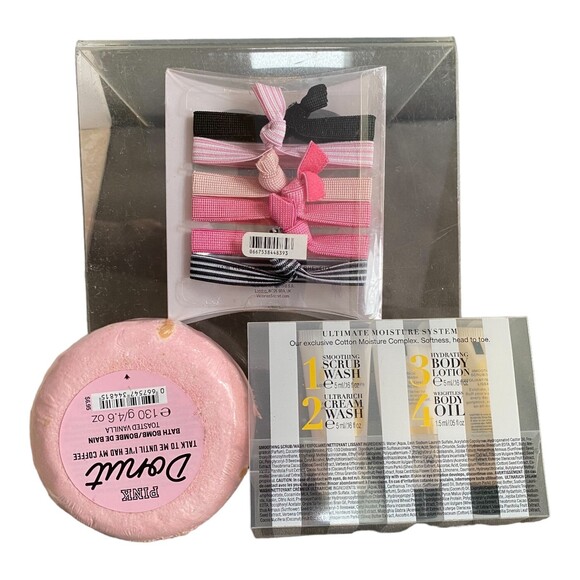 Victoria’s Secret bundle bath bomb donut ,travel set and a pack of 6 hair ties - Picture 2 of 8